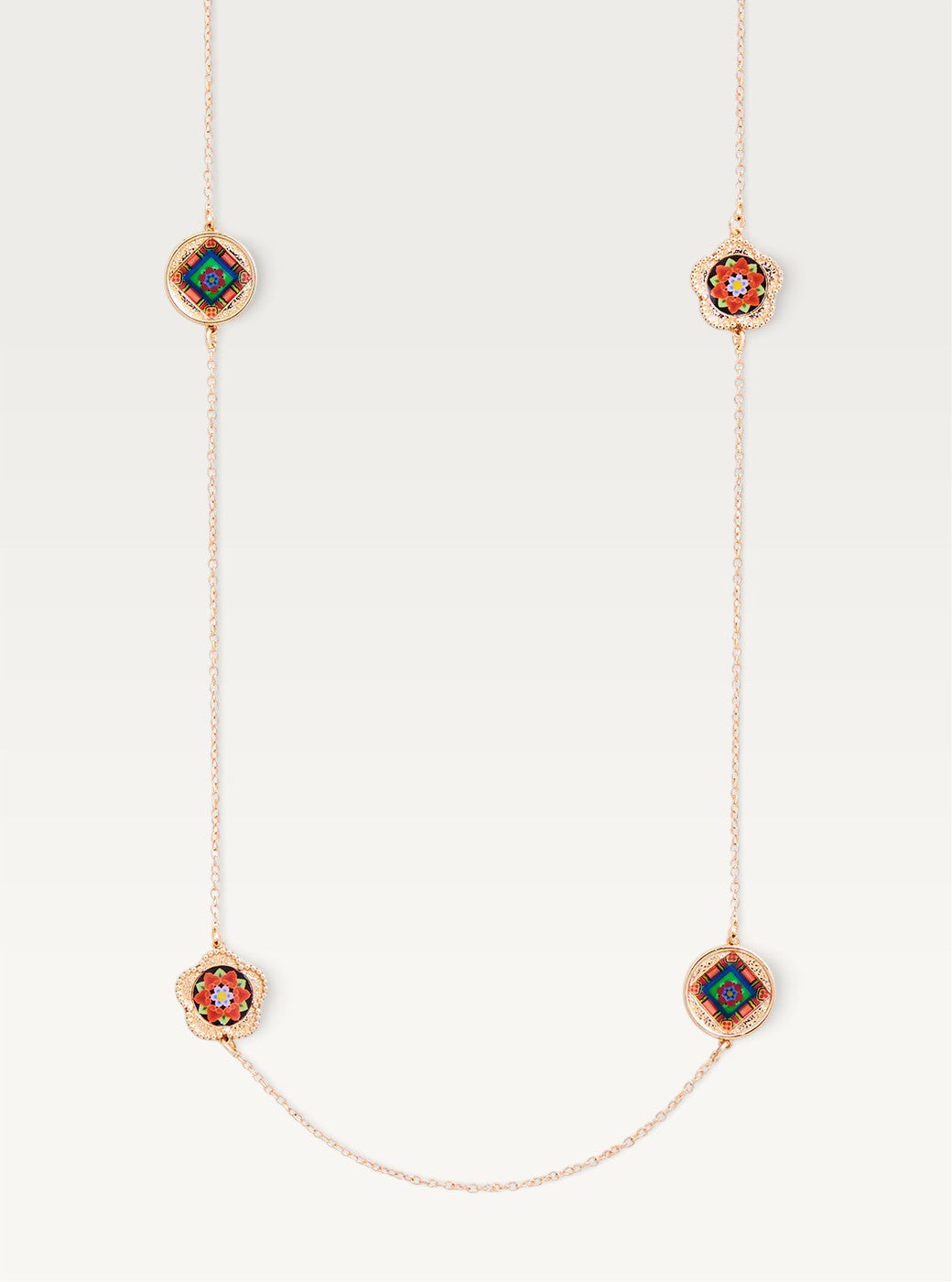Korean Dancheong Floral Long Necklace