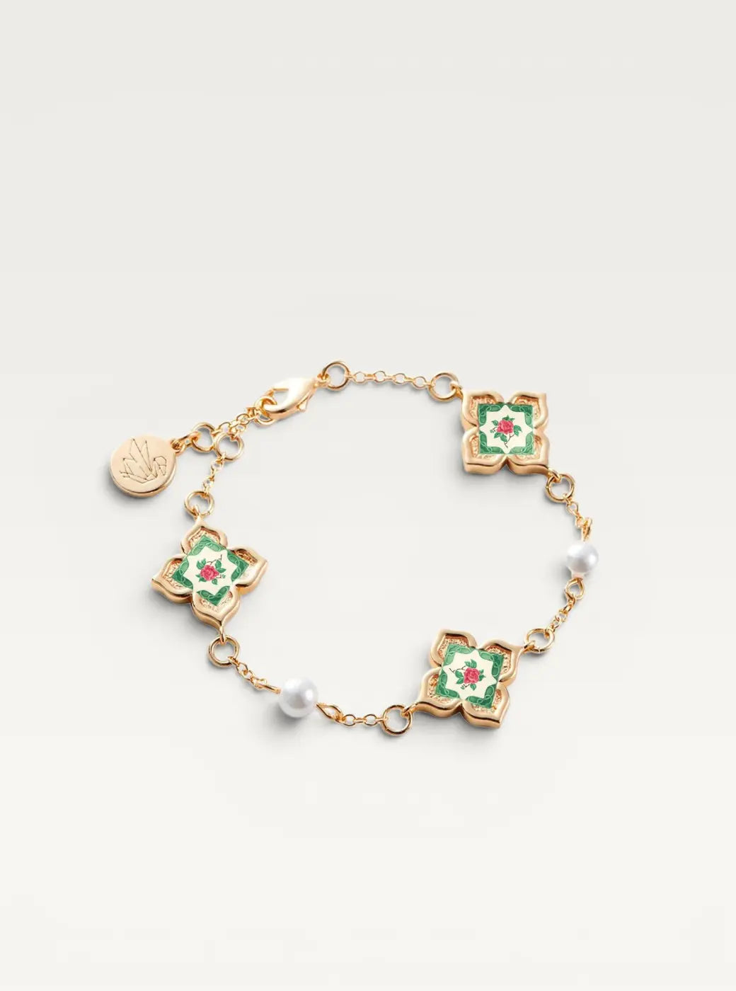 Peranakan Floral Pearl Bracelet - Emerald