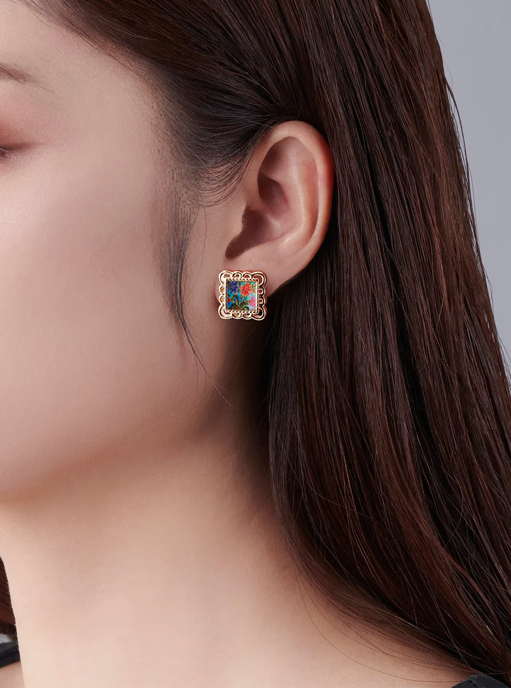 Batik Floral Stud Earrings - Blue