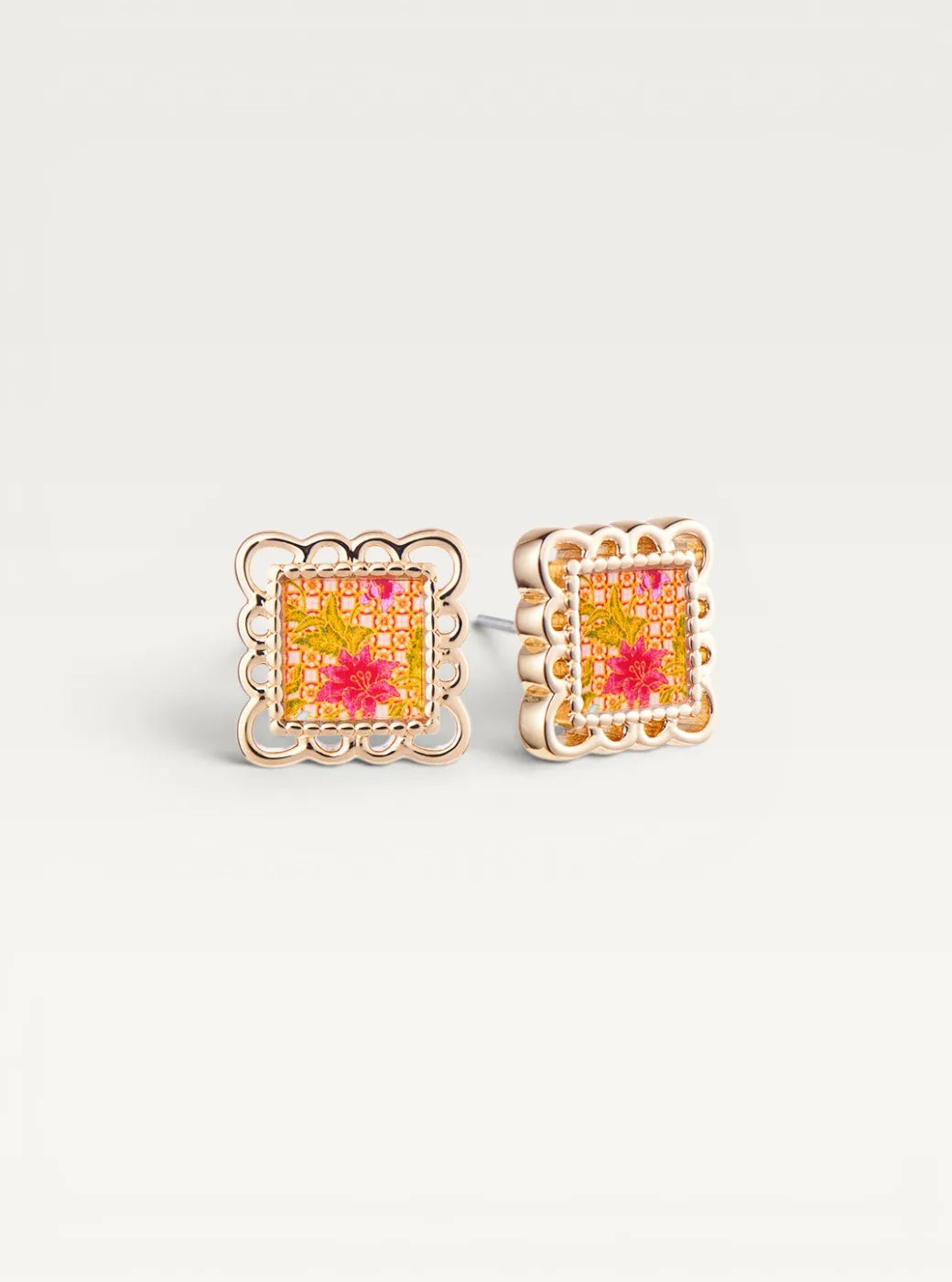 Batik Floral Stud Earrings - Grid