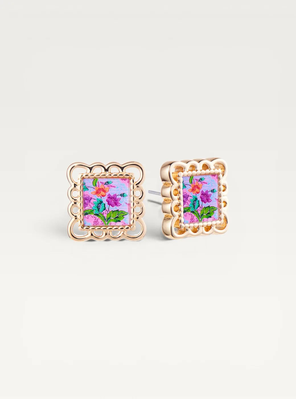 Batik Floral Stud Earrings - Purple