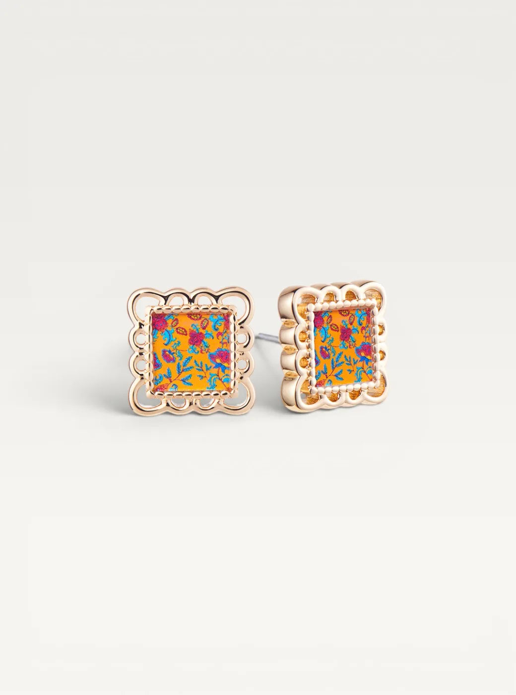 Batik Floral Stud Earrings - Yellow