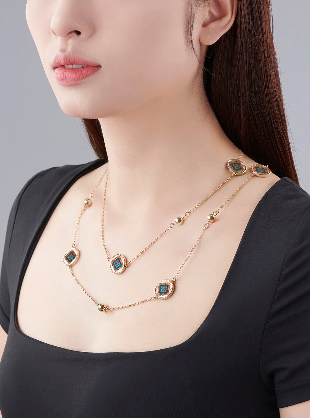 Korean Dancheong Charm Long Necklace