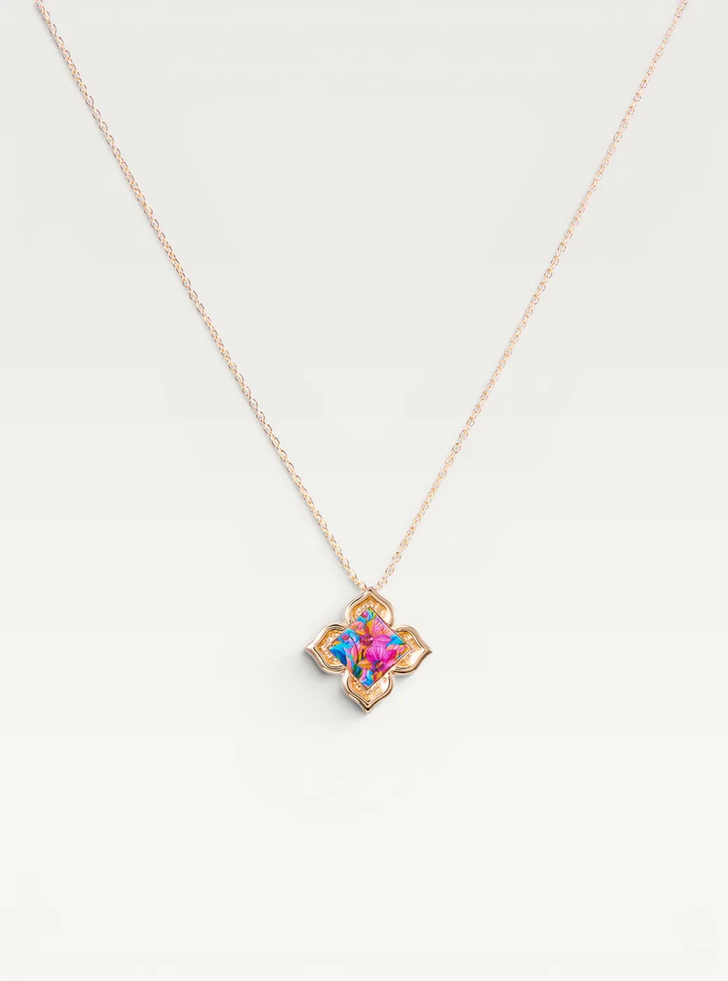 Orchid Floral Pendant Necklace - Pink
