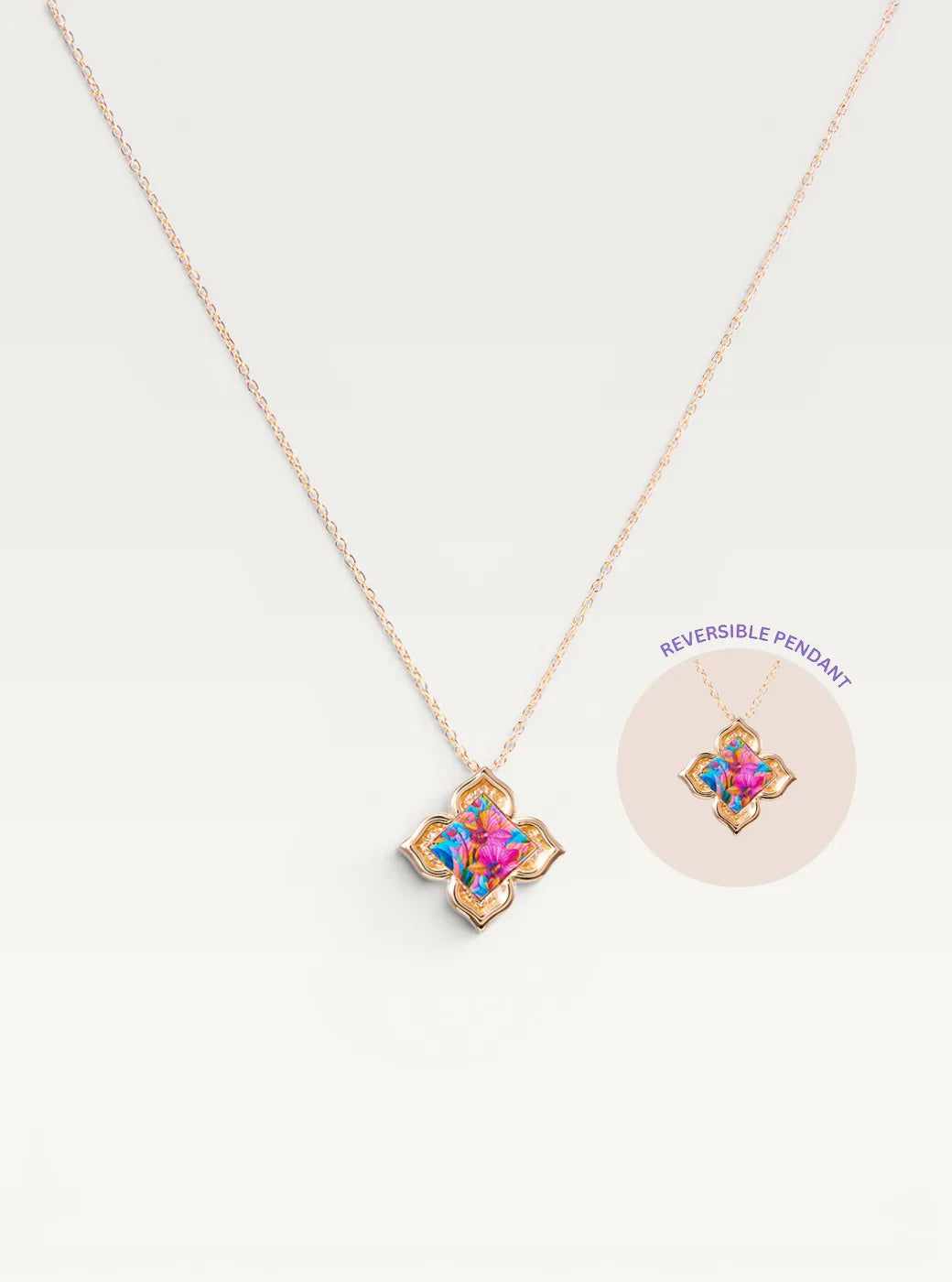 Orchid Floral Pendant Necklace - Pink