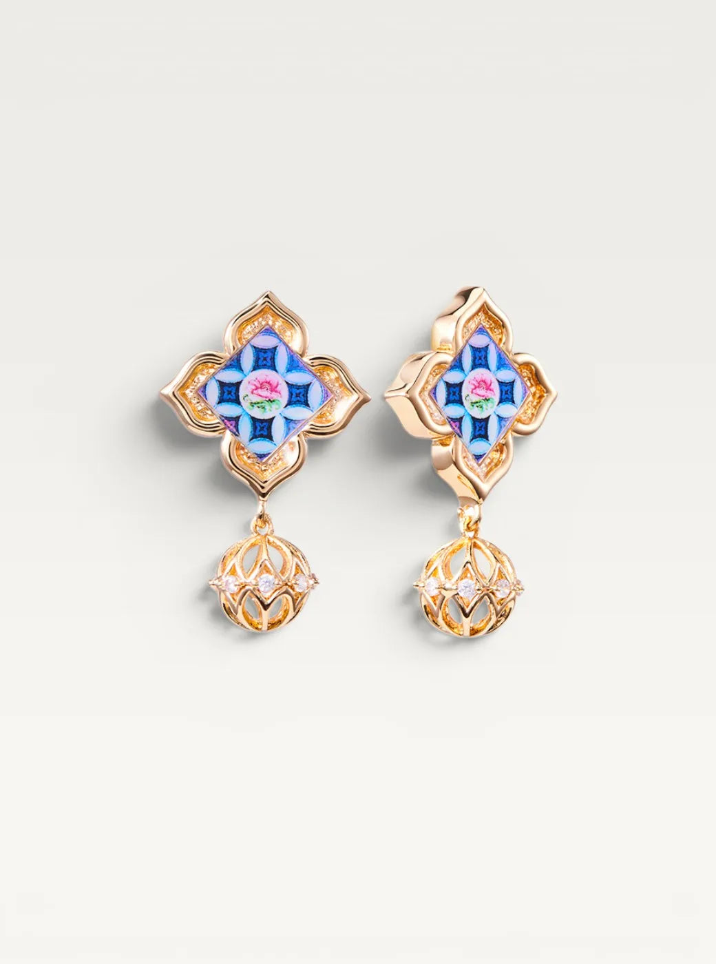 Peranakan Floral Dangle Earrings - Violet