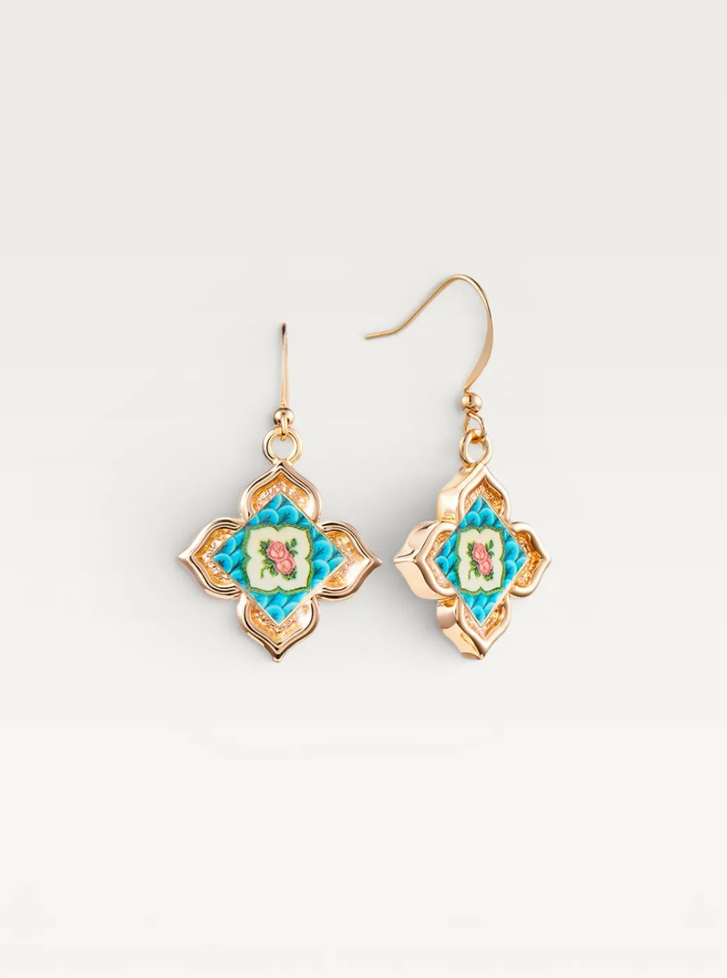 Peranakan Floral Drop Earrings - Blue