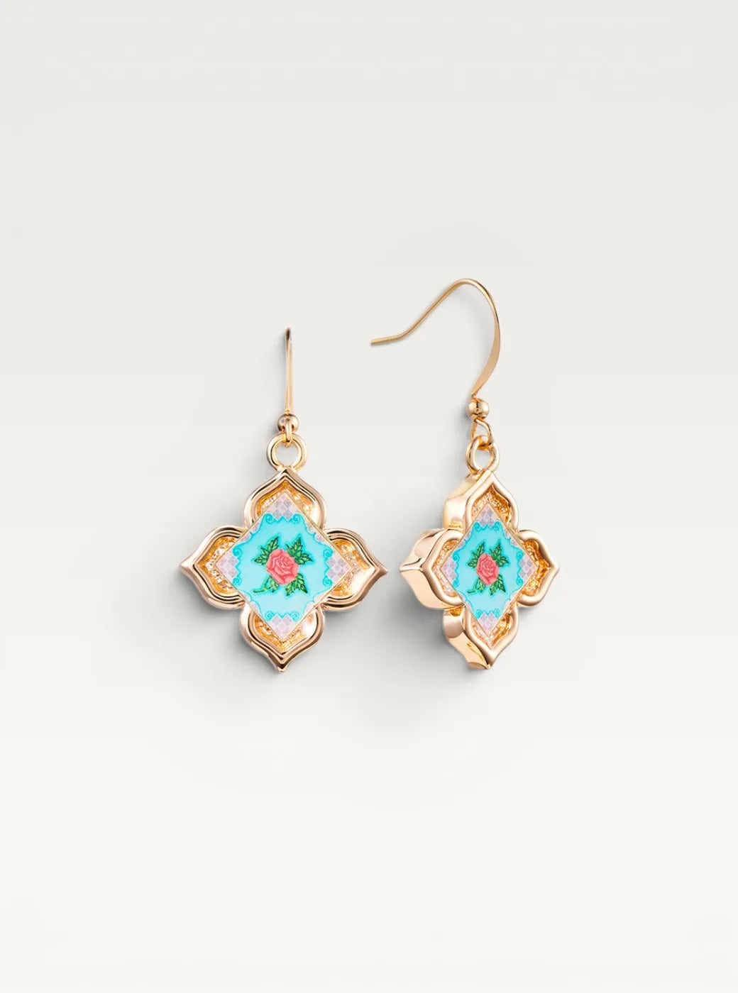 Peranakan Floral Drop Earrings - Turquoise