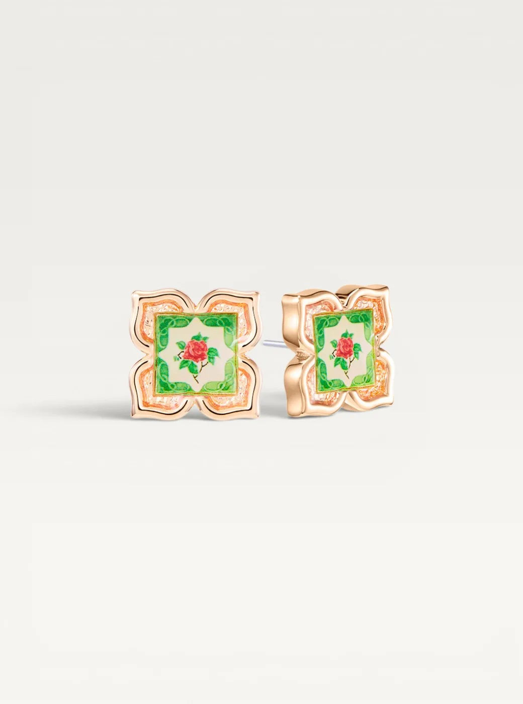 Peranakan Floral Stud Earrings - Emerald