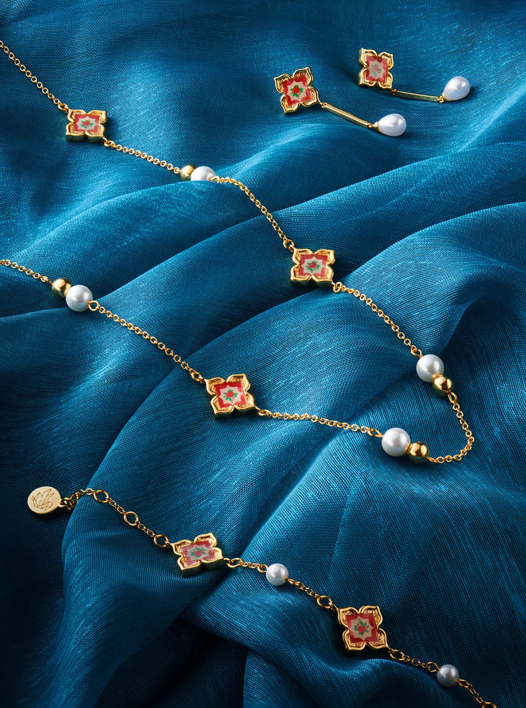 Peranakan Floral Pearl Bracelet - Rosy Pink