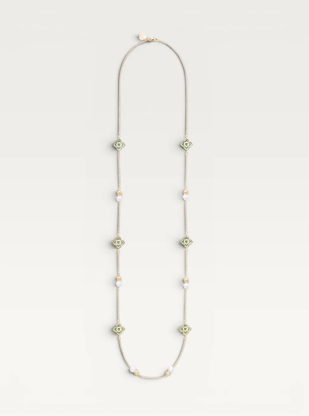 Peranakan Floral Pearl Long Necklace - Emerald