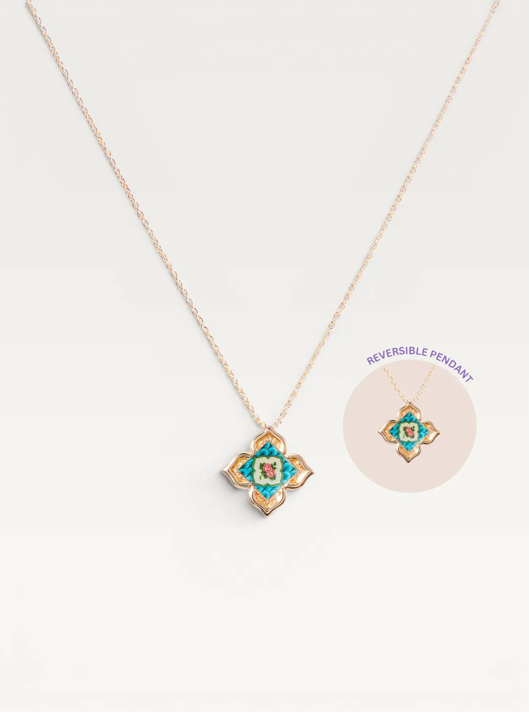 Peranakan Floral Pendant Necklace - Blue