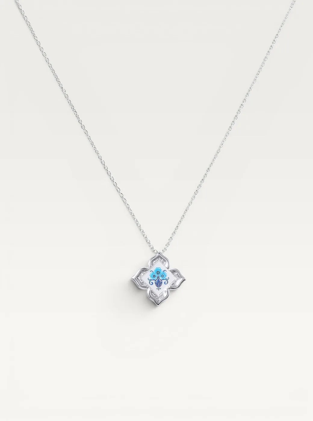 Peranakan Floral Pendant Necklace Silver - Blue Vase