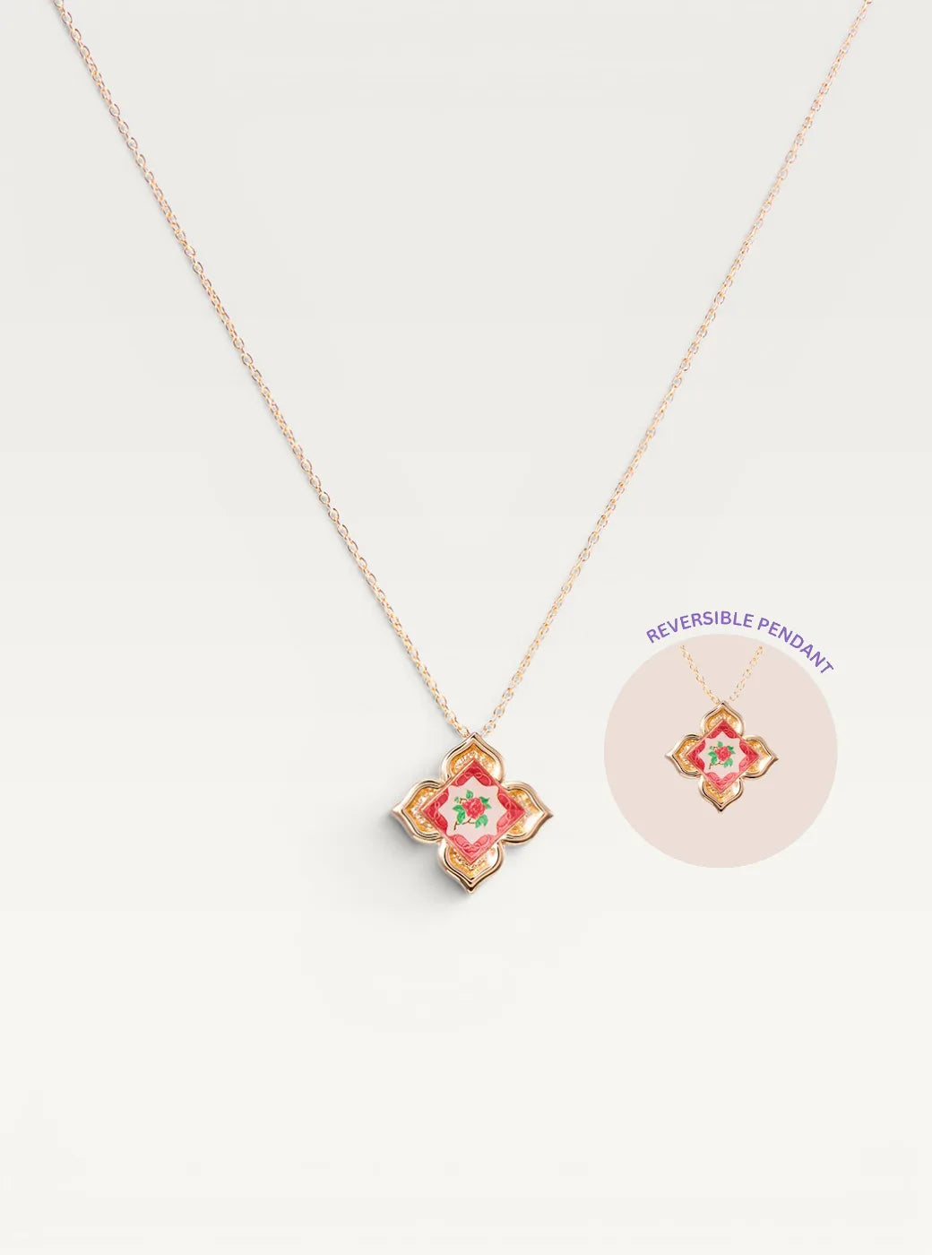 Peranakan Floral Pendant Necklace - Rosy Pink