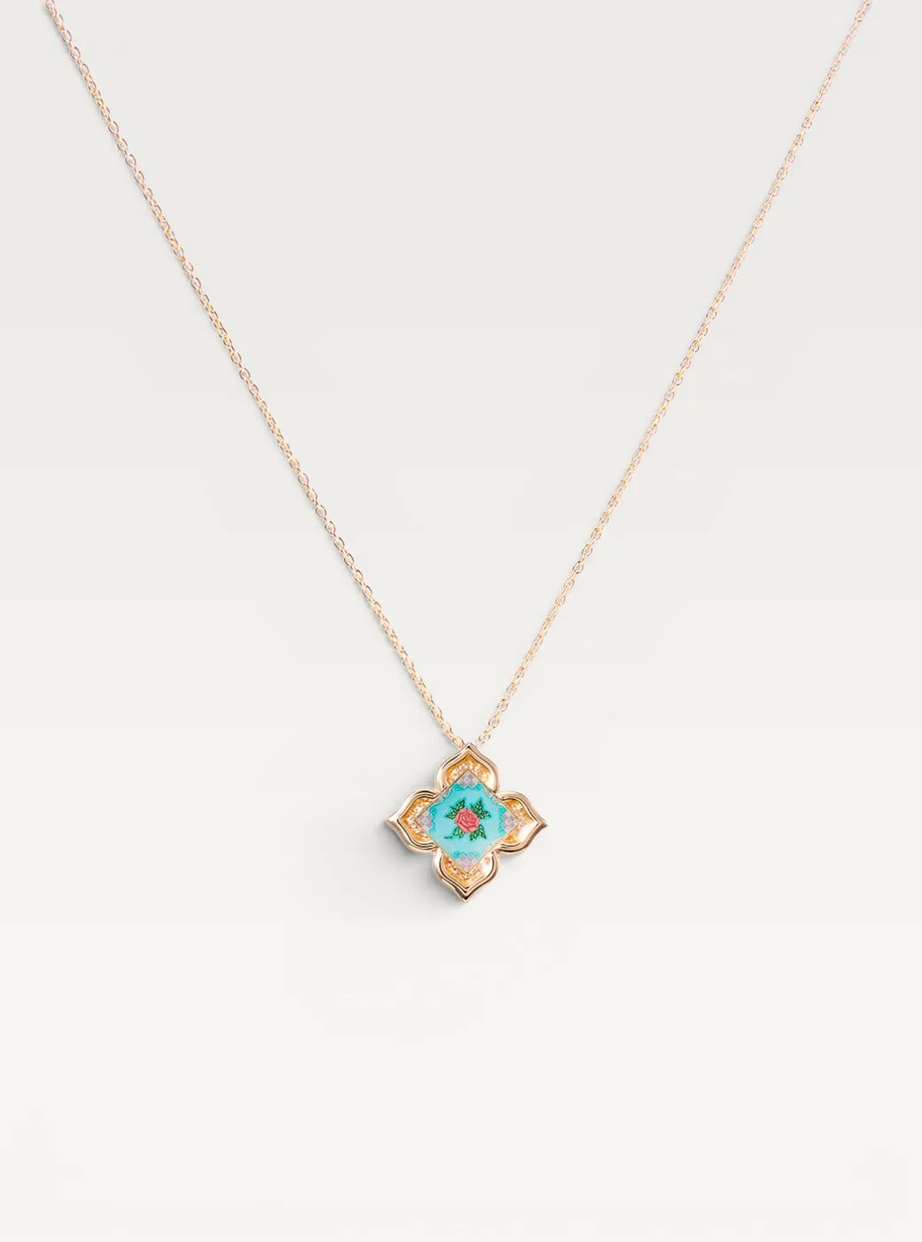 Peranakan Floral Pendant Necklace - Turquoise
