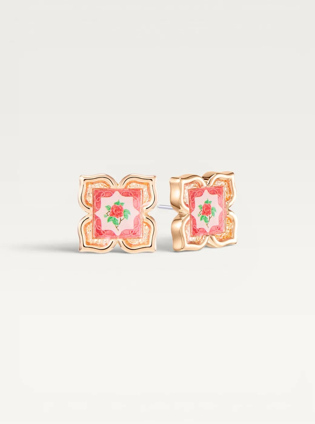 Peranakan Floral Stud Earrings - Rosy Pink