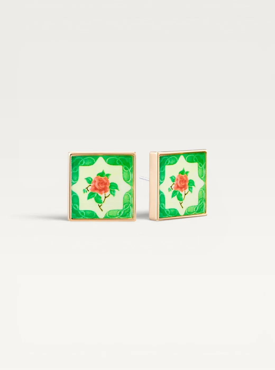Peranakan Tile Stud Earrings - Emerald