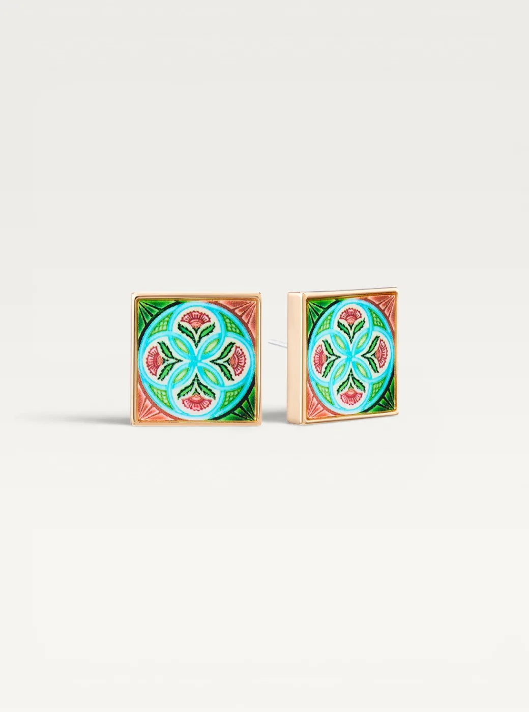 Peranakan Tile Stud Earrings - 4 Carnations