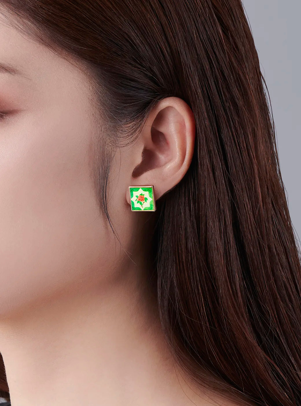 Peranakan Tile Stud Earrings - Dreamy Turquoise