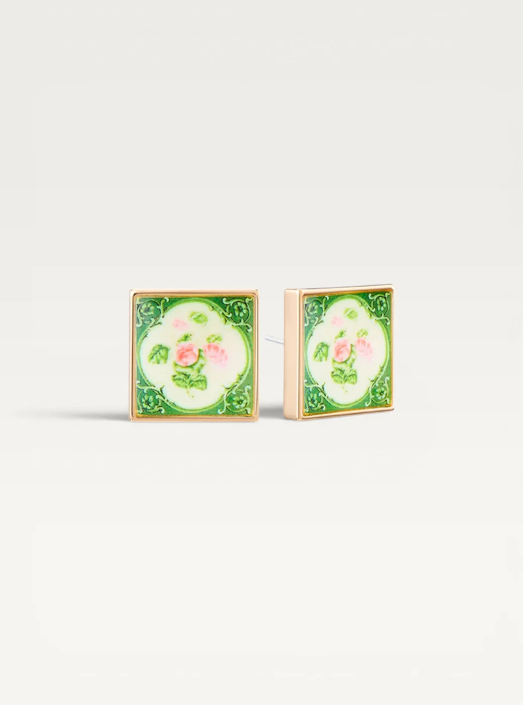 Peranakan Tile Stud Earrings - Oriental Lotus