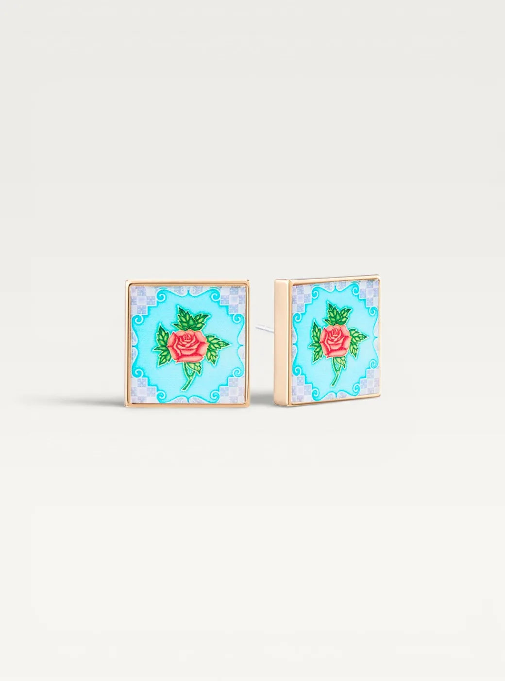 Peranakan Tile Stud Earrings - Turquoise
