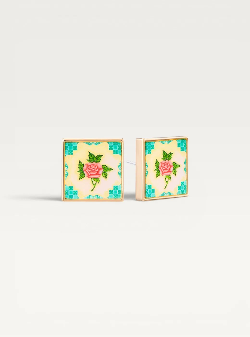 Peranakan Tile Stud Earrings - Wall Turquoise