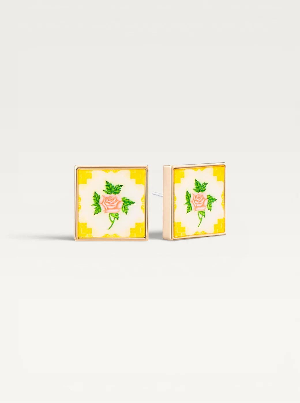 Peranakan Tile Stud Earrings - Wall Yellow