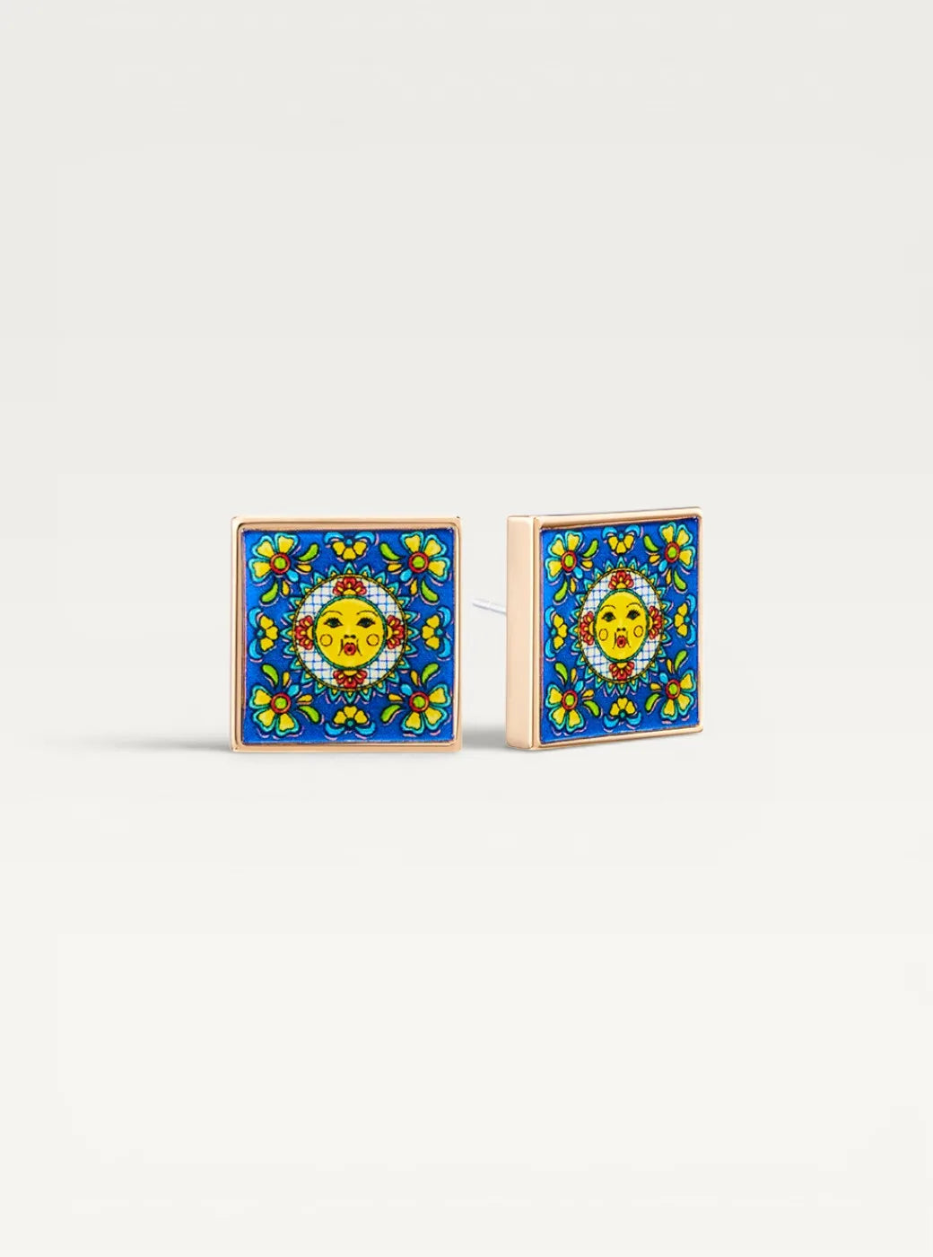 Spanish Tile Stud Earrings - Sun