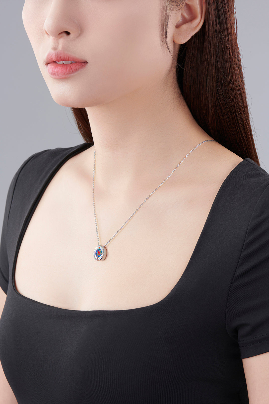 Italian Medallion Pendant Necklace Silver - Blue