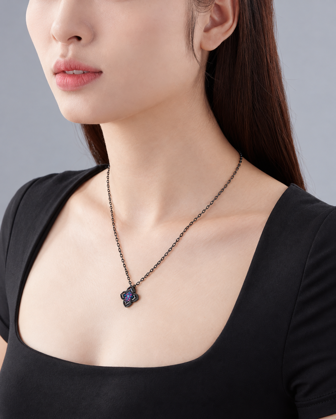 Ebony Floral Pendant Necklace