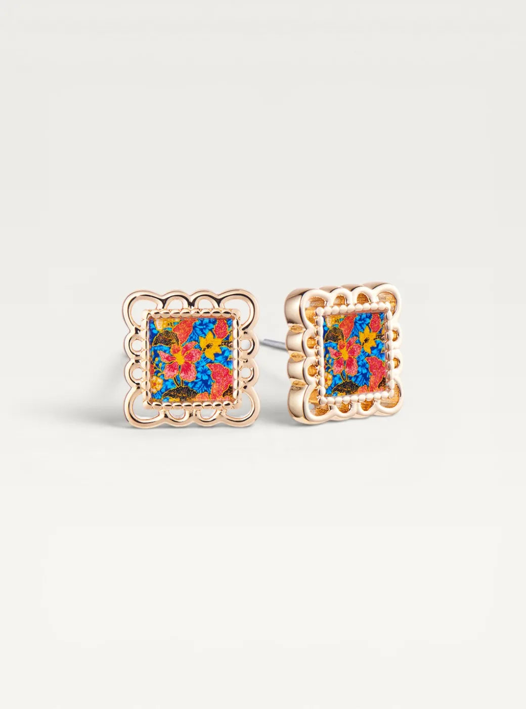 Batik Floral Stud Earrings - Blue
