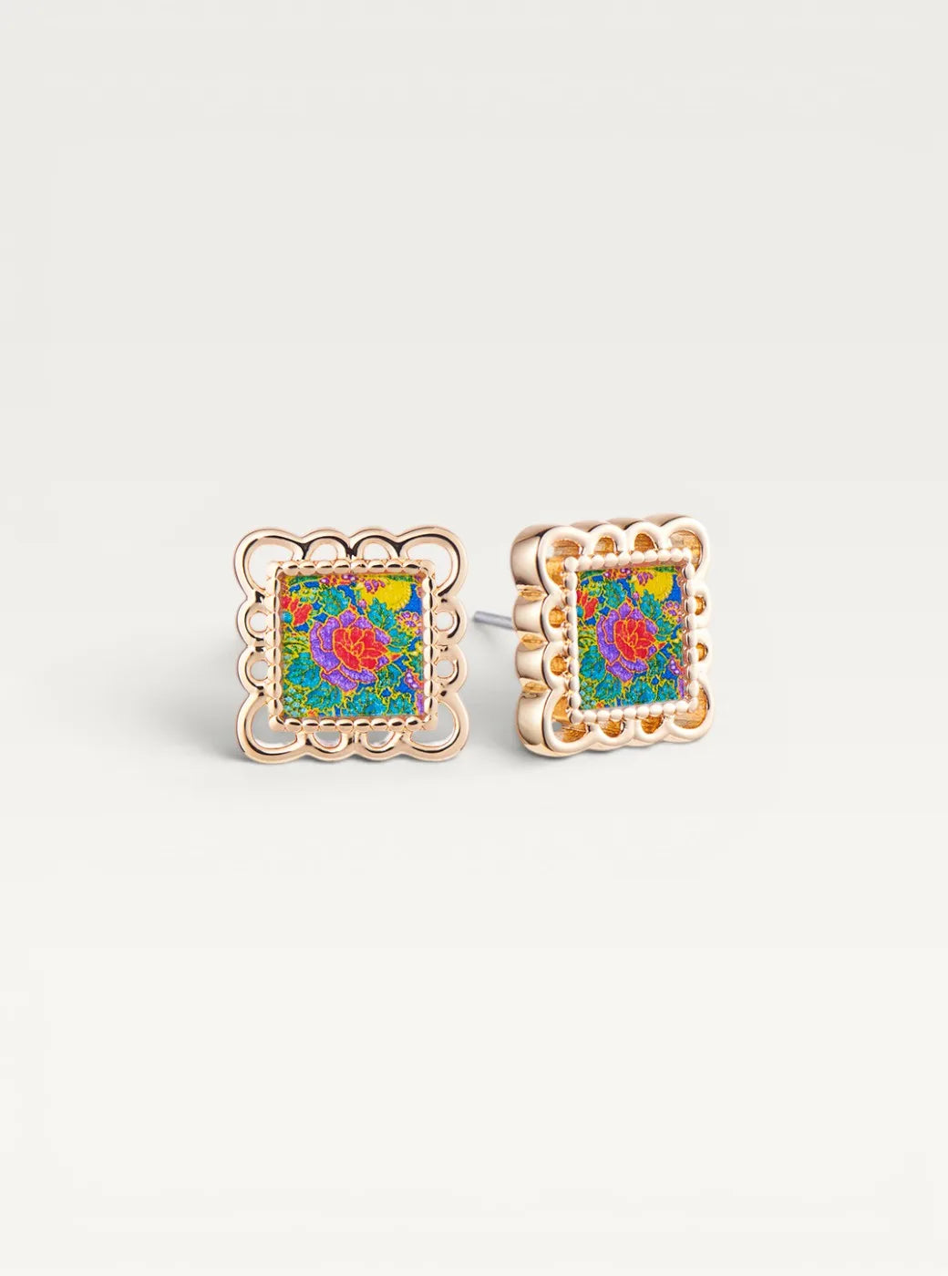 Batik Floral Stud Earrings - Green