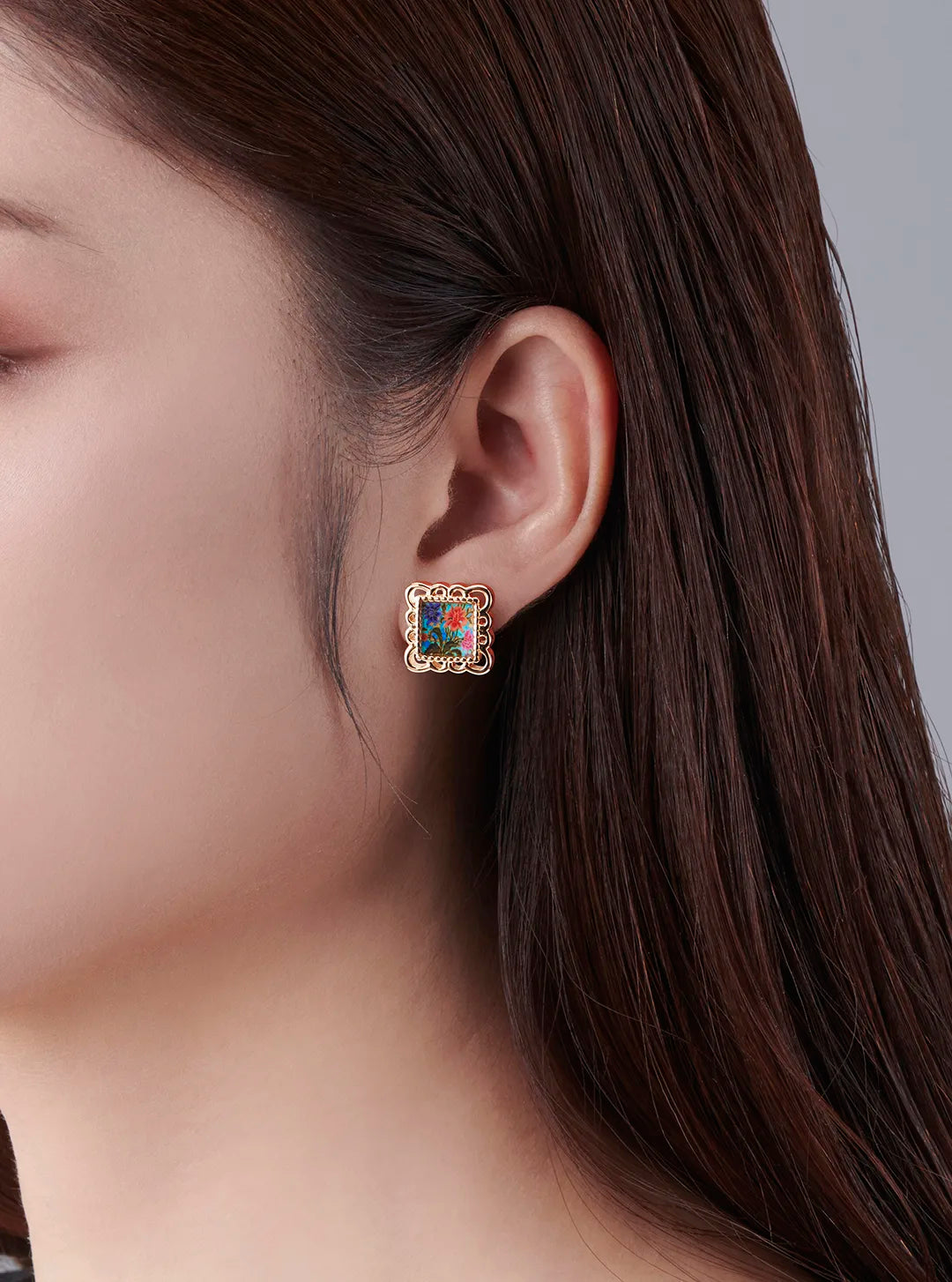 Batik Floral Stud Earrings - Green