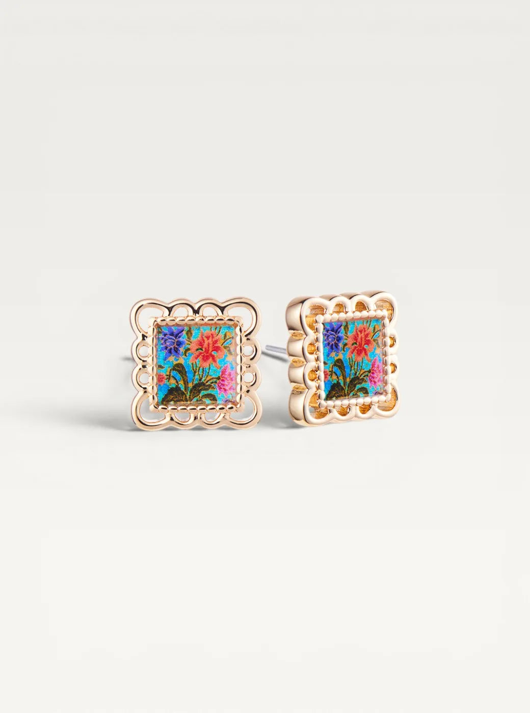 Batik Floral Stud Earrings - Turquoise