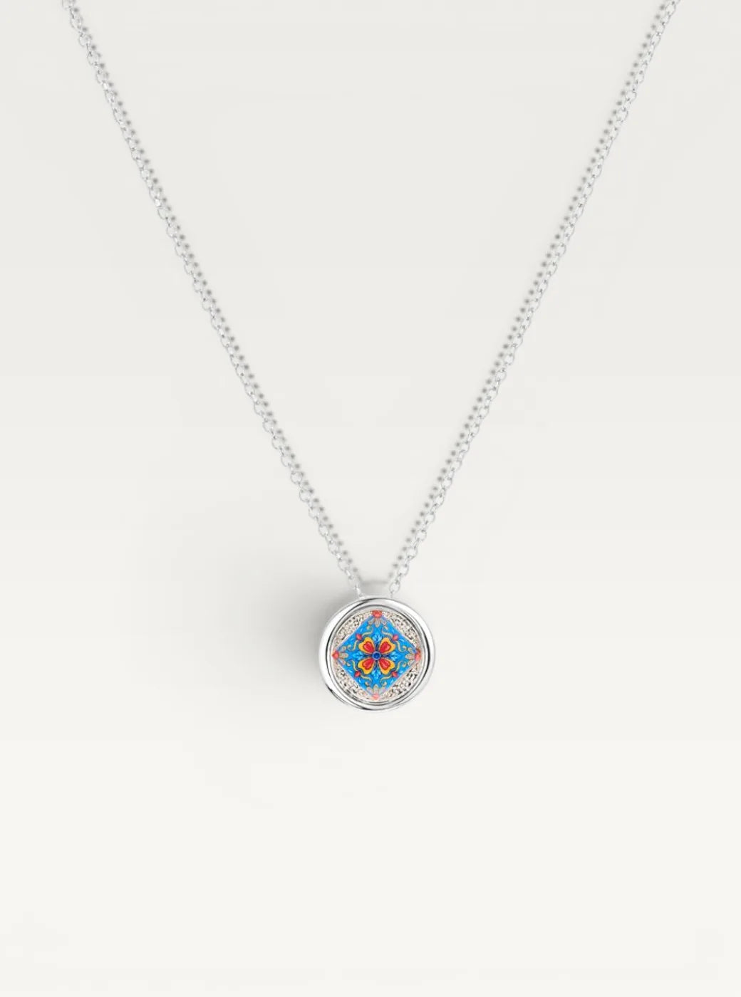 Italian Medallion Pendant Necklace Silver - Blue