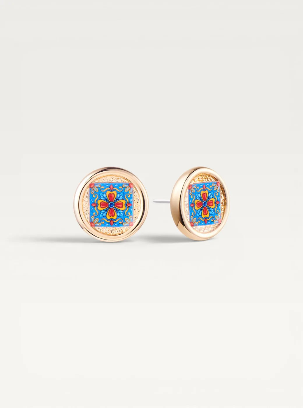 Italian Medallion Stud Earrings - Blue