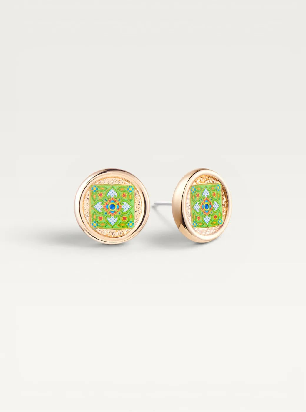 Italian Medallion Stud Earrings - Green