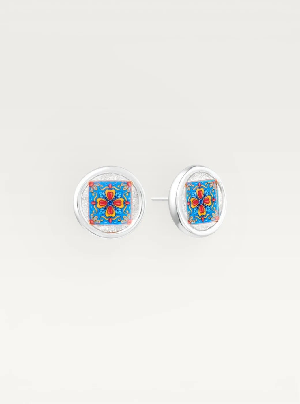 Italian Medallion Silver Stud Earrings - Blue