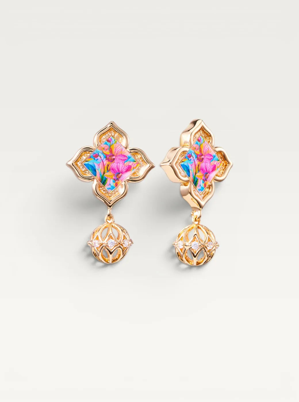 Orchid Floral Dangle Earrings - Pink