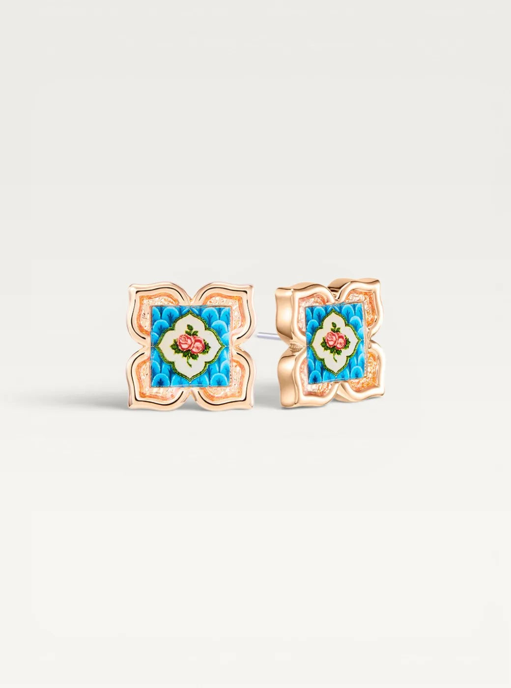 Peranakan Floral Stud Earrings - Blue