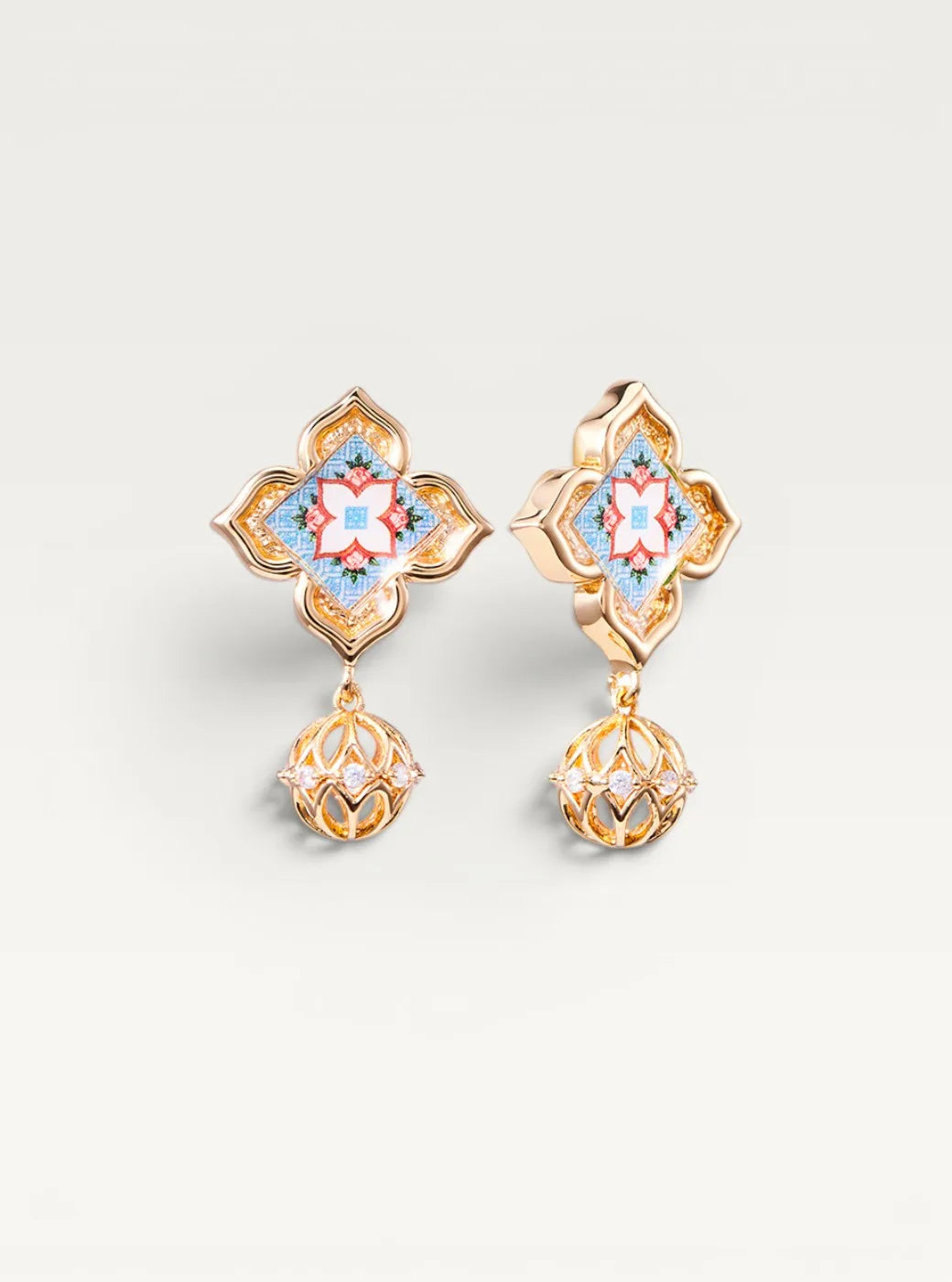 Peranakan Floral Dangle Earrings - English