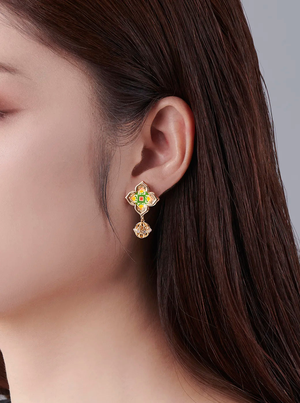 Peranakan Floral Dangle Earrings - Violet