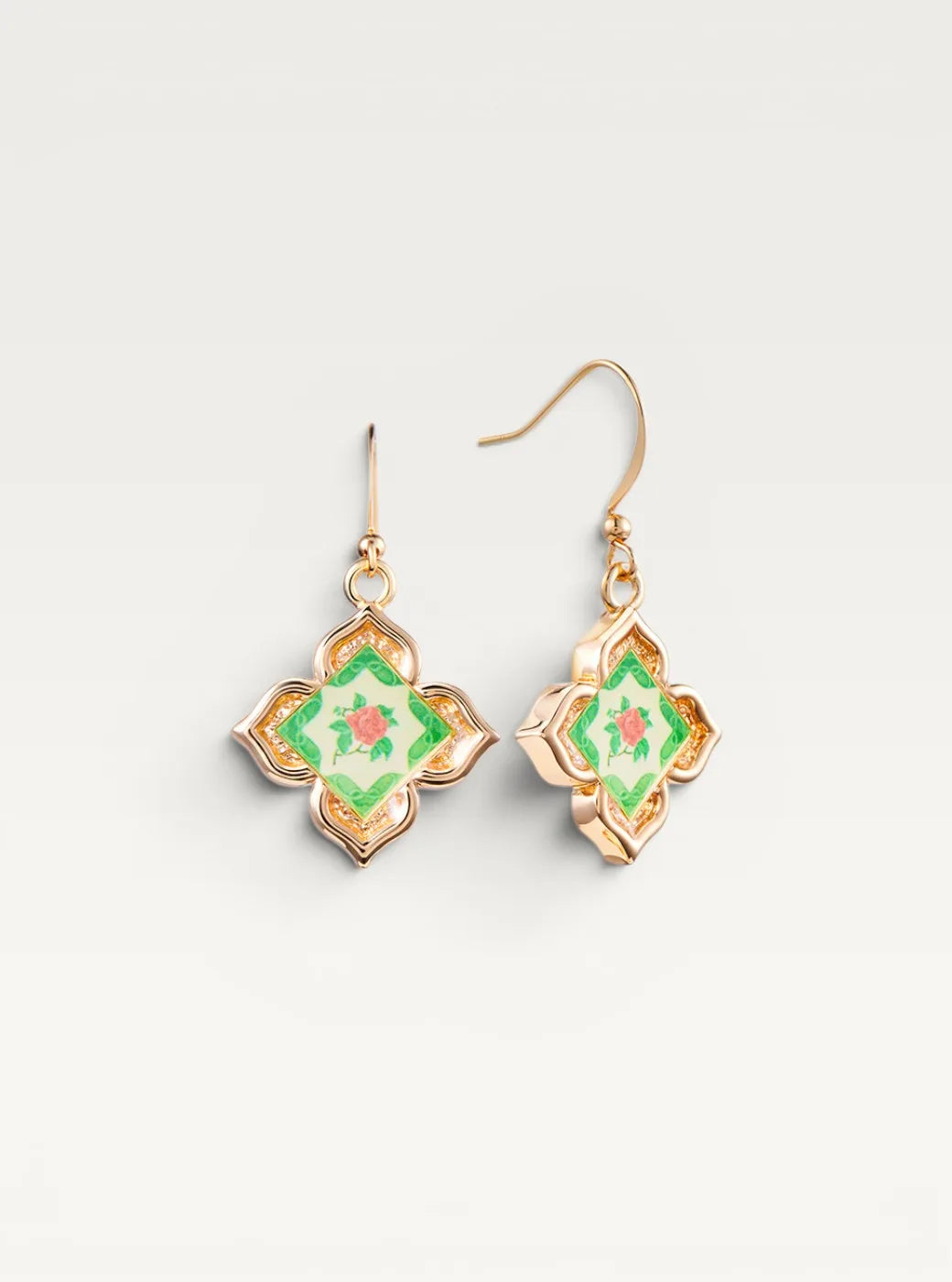Peranakan Floral Drop Earrings - Emerald