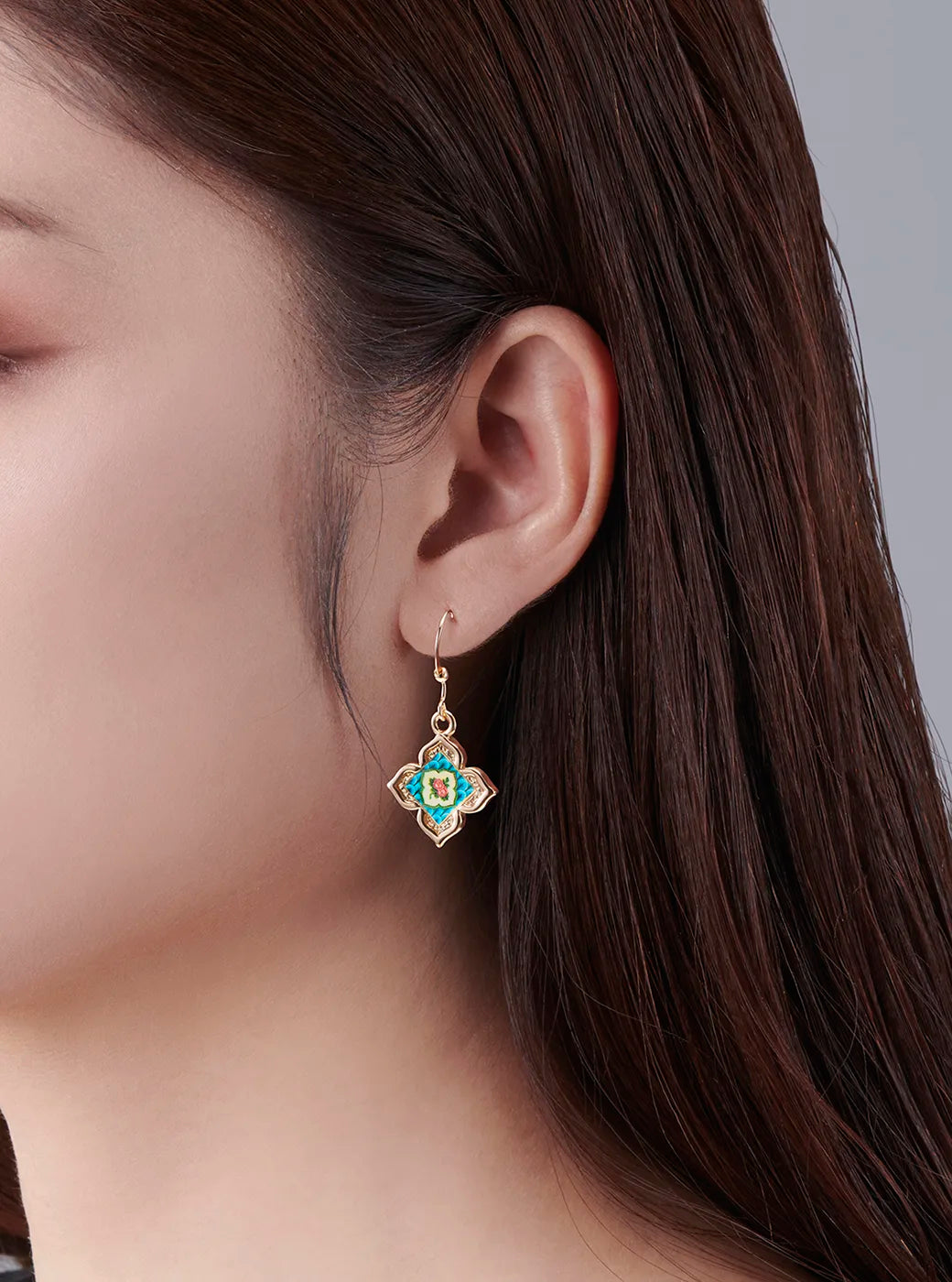 Peranakan Floral Drop Earrings - Emerald