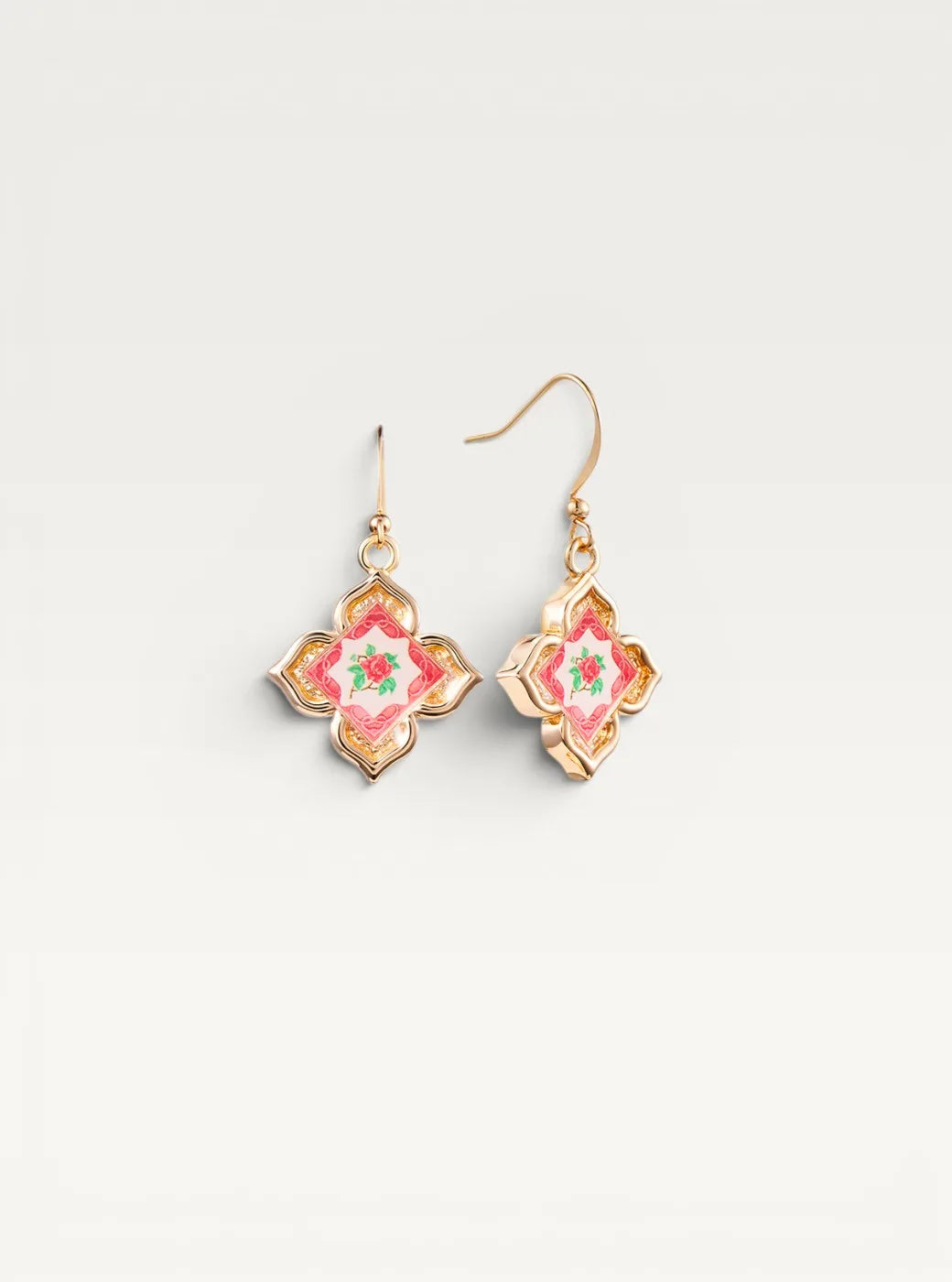 Peranakan Floral Drop Earrings - Rosy Pink