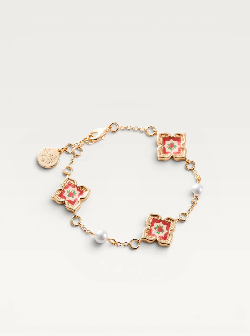 Peranakan Floral Pearl Bracelet - Rosy Pink