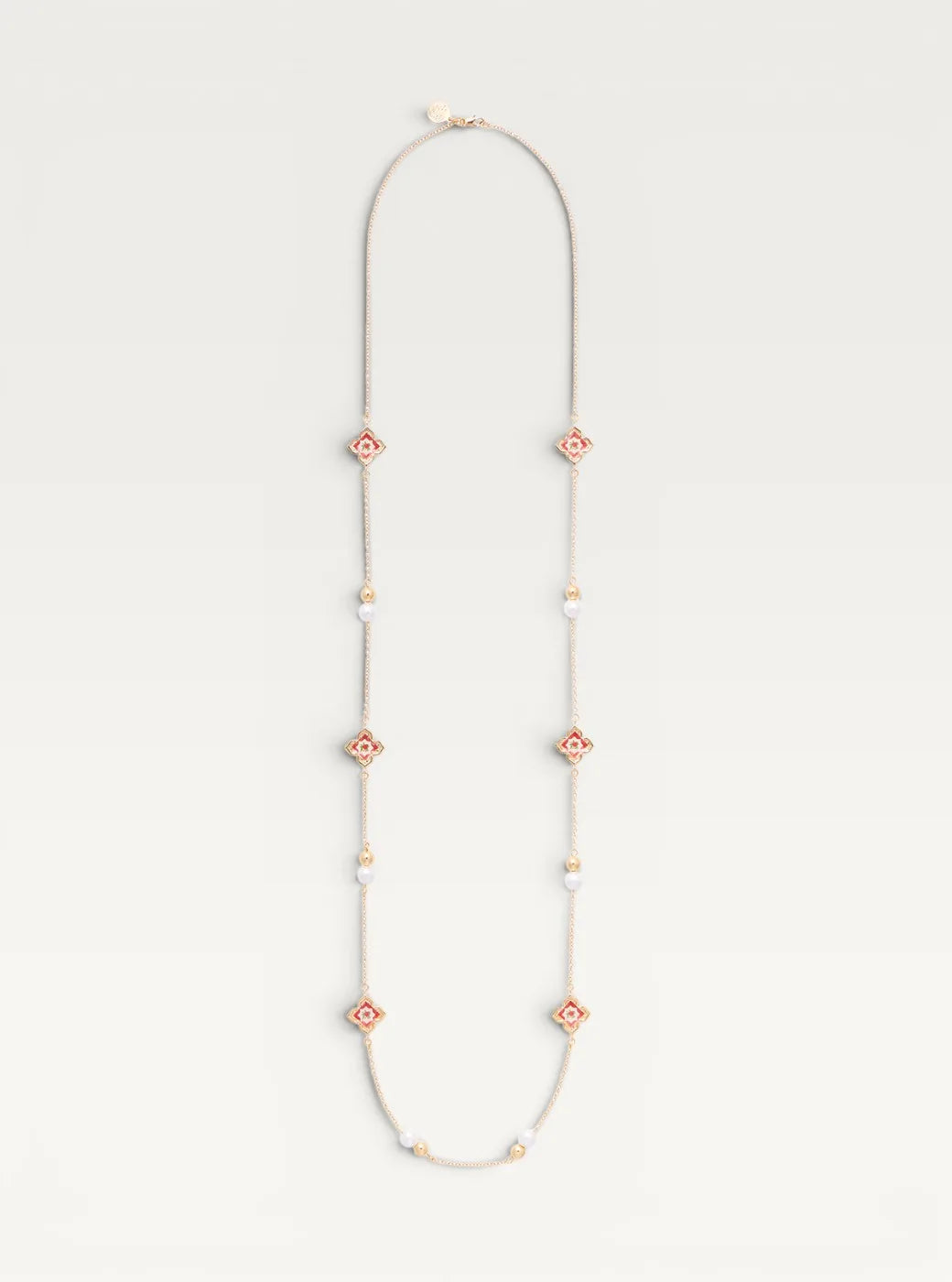 Peranakan Floral Pearl Long Necklace - Rosy Pink