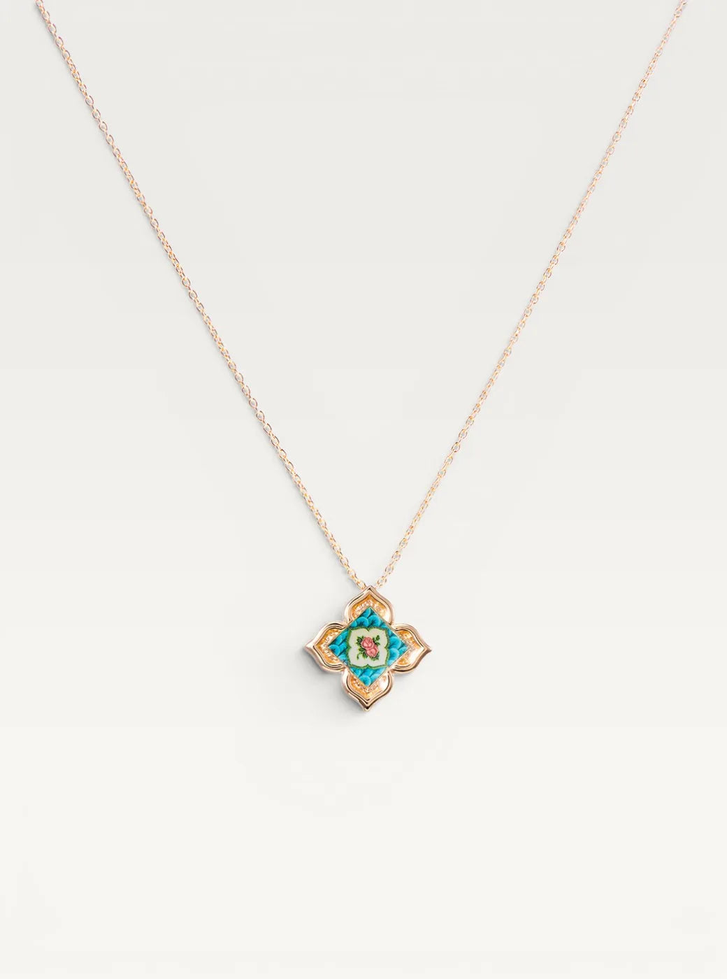 Peranakan Floral Pendant Necklace - Blue