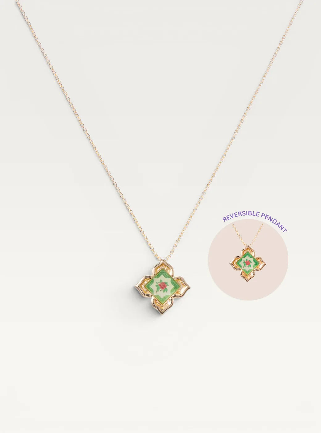 Peranakan Floral Pendant Necklace - Emerald