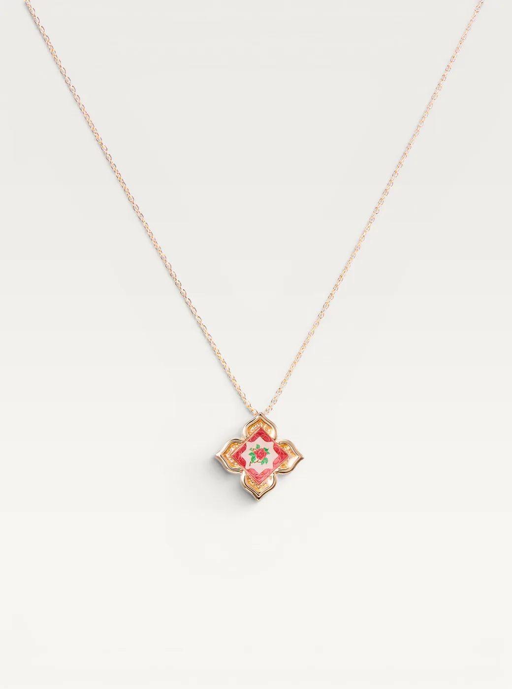 Peranakan Floral Pendant Necklace - Rosy Pink